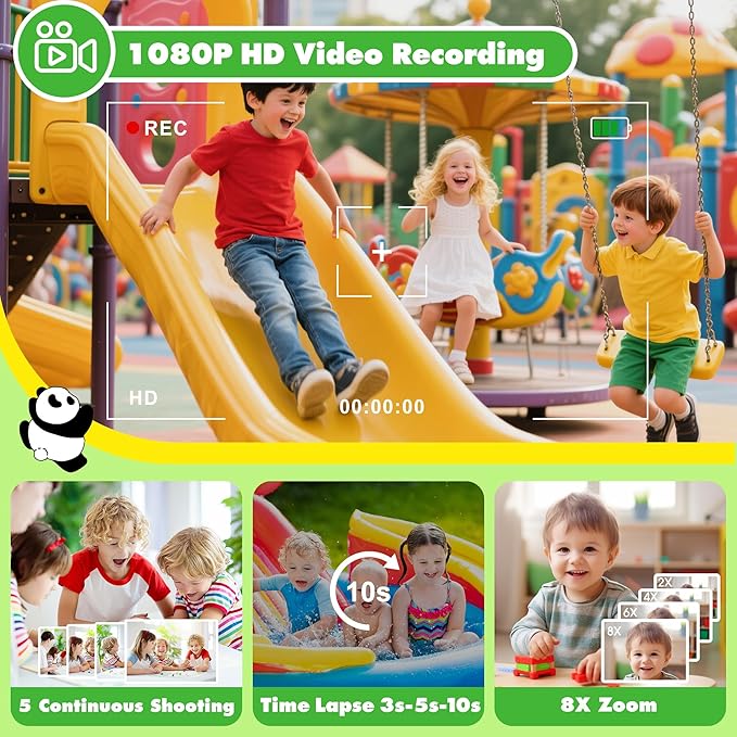 Kids Camera Instant Photo Printing,HD Digital Video Dual Cameras with Panda Silicone Case,Kids Digital Camera That Print Photos Easter Birthday Gift for Boys and Girls with 32GB SD&3 Rolls Print Paper