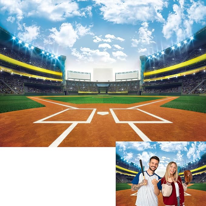 Baseball Backdrop Baseball Field Stadium Photography Backdrops for Sports Boys Birthday Party Decoration Banner Supplies (8x6FT(94 x 70 inch))