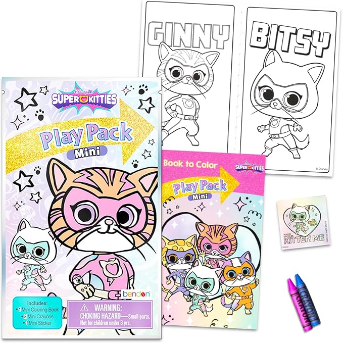 Disney 8 Pc Super Kitties Mini Party Favors Set - Bundle 8 Play Packs with Mini Coloring Books, Stickers, and Goodie Bags | Super Kitties Birthday Party Supplies Decorations