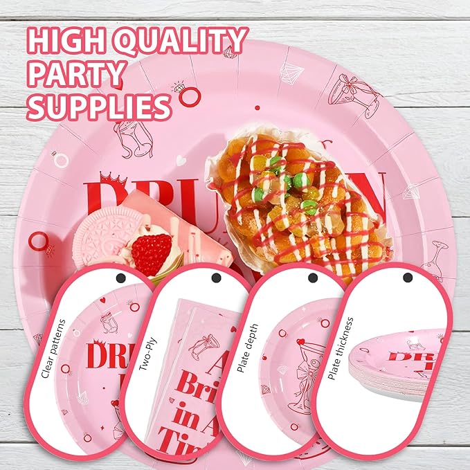 Margarita Bachelorette Party Decorations 96Pcs Drunk In Love Plates and Napkins A Bride In A Tini Bit Plates Pink Martini Themed Disposable Tableware for Girls Bachelorette Party Decorations