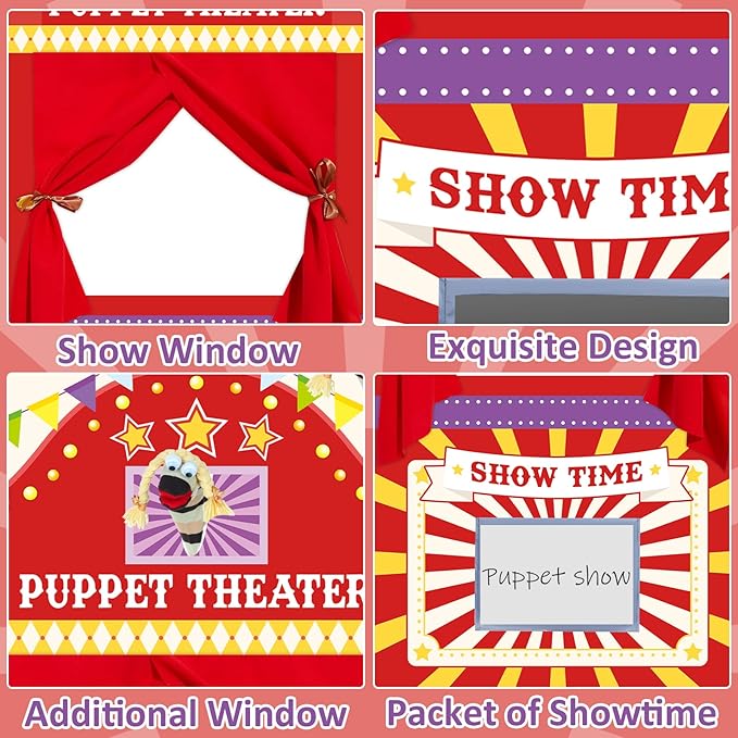 Doorway Puppet Theater with 2 Adjustable Rods 31x67 In Red Yellow Foldable Hanging Puppet Show Theater for Kids Pretend Play Hand Puppets Educational Kids Activities Toys Easy to Set Up Put Away