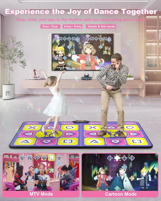 Double Dance Mat - Wireless Electronic Dance Mat for TV with Camera, Anti-Slip Fitness Dance Pad for Kids & Adults, Dance Game Mat Toy Gift for 3-12 Year Old Girls & Boys (Purple)