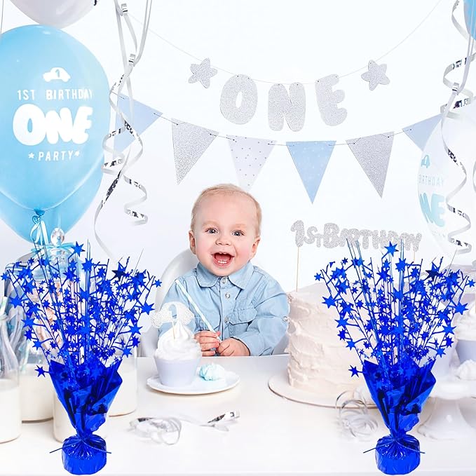 6 Pcs Metallic Foil Star Burst Table Centerpieces Patriotic Decoration for Wedding Birthday Graduation Veteran Day Memorial Day Holiday Party Supplies（Blue)