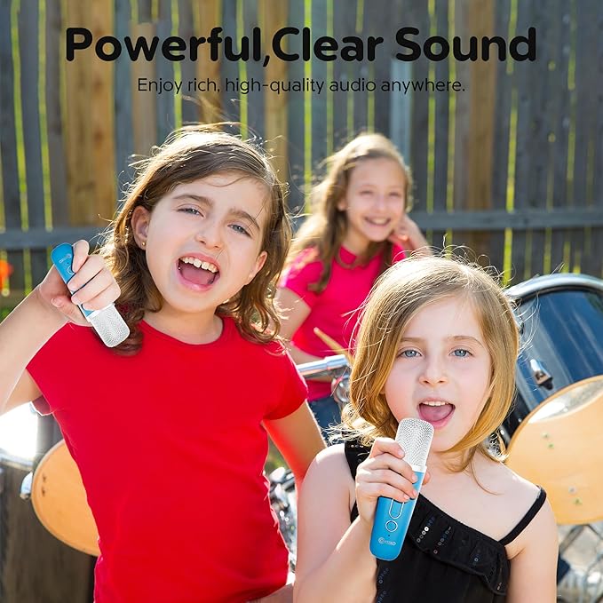 Contixo KS1 Mini Karaoke Machine for Kids, Portable Bluetooth Speaker with 2 Wireless Microphones & Dynamic Lights for Boys & Girls, Home Party Entertainment Toy (Blue)