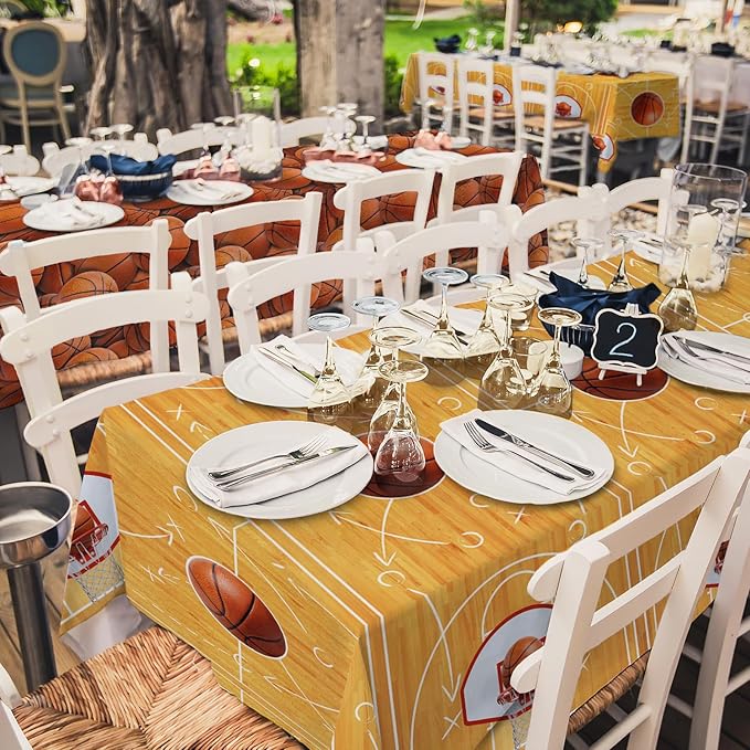 Basketball Party Supplies Set: Basketball Party Decorations & Party Favors, Includes 2-Pack Basketball -Themed Tablecloths for Kids 1st Birthday, Basketball Disposable Table Covers 54 x 108 Inch