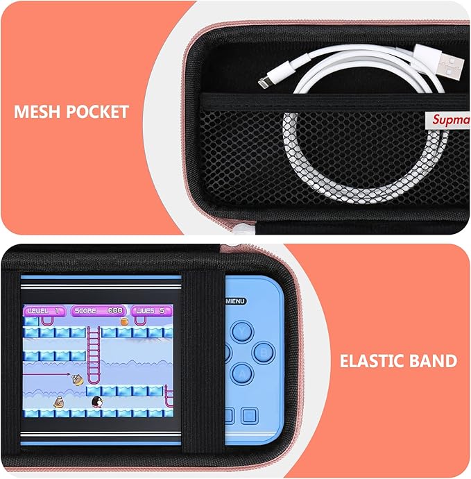 Supmay Carrying Case Compatible with Voichic 32 Bit Handheld Game Console for Kids Adults, Preloaded 135 Retro Portable Gaming Player Storage Holder Travel Bag with Mesh Pocket for USB Cable,Rose Gold
