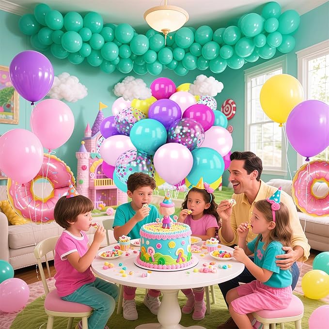 Pink Blue Purple Balloon 64Pcs 12 Inch，Multicolour Balloons for Cartoon Themed Birthday Party Decorations Boys Girls Gatherings Party Supplies
