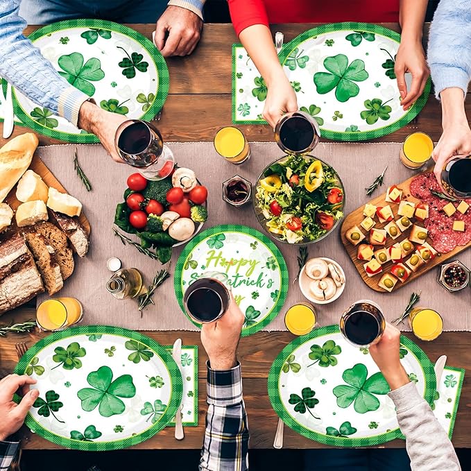 150 Pcs St. Patrick's Day Party Decorations Green Shamrock Oval Plates and Napkins Disposable Lucky Shamrock Clover Tableware Set for Irish St. Patrick's Day Holiday Party Supplies Serves 50
