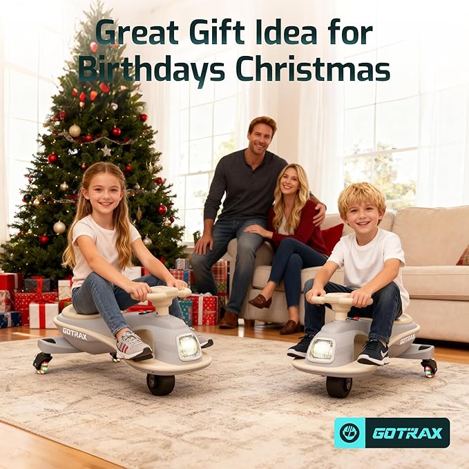 Gotrax WG1 Electric Wiggle Car for Kids, 12V Big Battery up to 120Min Playtime, Music Speaker &Rear Flash Wheels, Battery Display & Easy Assembly w/Pedal Throttle, Crazy Cart Gift for Ages 3+, 132Lbs