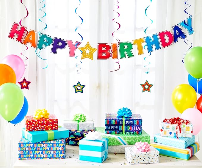 American Greetings Rainbow Birthday Party Supplies, Banner Kit (7-Pieces)