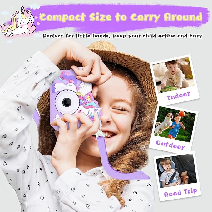 2-Pack Camera for Kids Girls Age 3-8, Toddler Kids Digital Camera Christmas Birthday Gifts for 3 4 5 6 7 8 Years Old Girl, Unicorn + Dinosaur