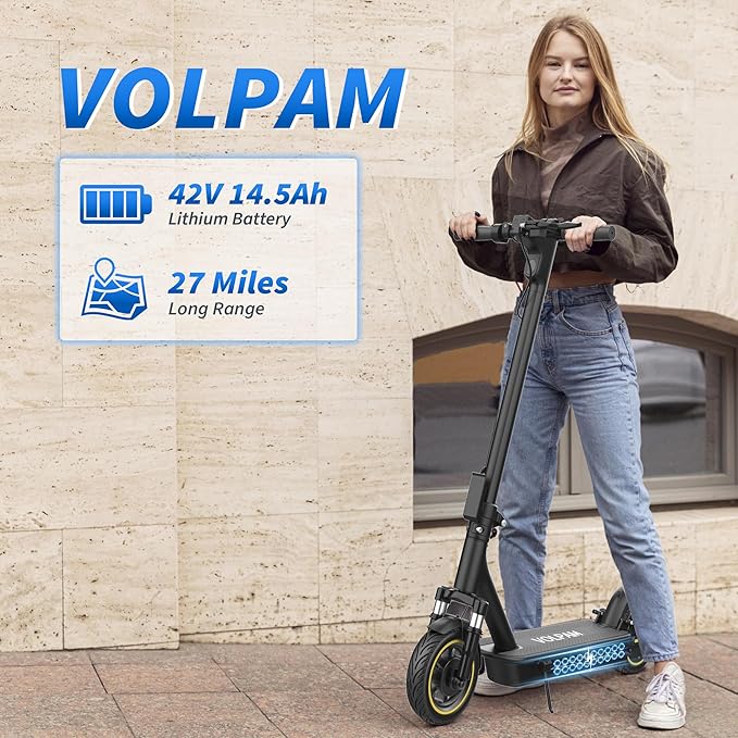 VOLPAM Electric Scooter, 350W/500W Powerful Motor, 8.5"/10" Solid Tires, 19/21Mph, 28/23/21/16 Miles Max Range, Dual Braking
