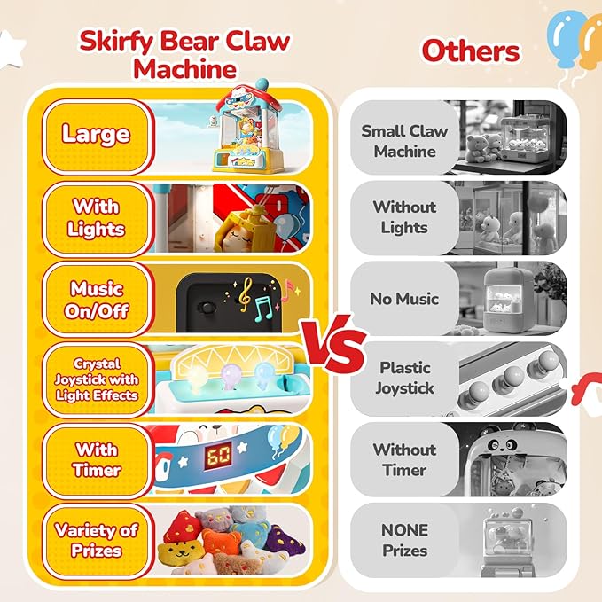 Skirfy Large Claws Machines for Kids with Prizes Bear Claws Machines, Kids Toy, Perfect for Parties, Mini Vending Game,Fun Toy for Indoor Home Arcades Birthday Gift for Girls Age 6+ Collecting Prizes