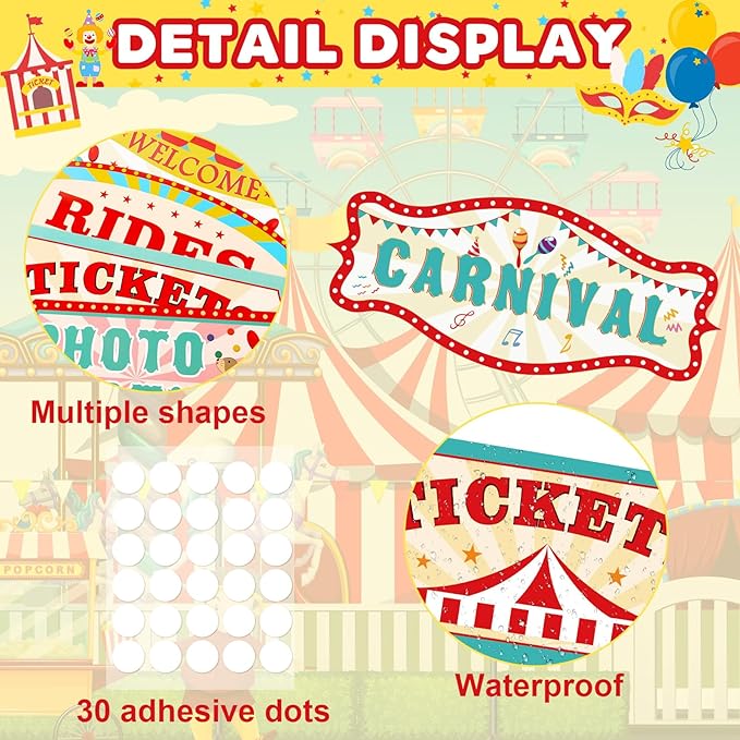 Hooqict 20 Pieces Carnival Decorations Circus Theme Party Directional Signs Carnival Party Signs Welcome to The Circus for Kids Carnival Birthday Party Decorations Supplies