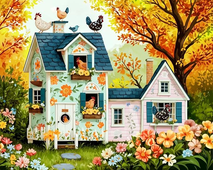Springbok Hen House Hideaway 500 Piece Jigsaw Puzzle for Adults - Floral Chicken Coop - Unique Cut Pieces - Made in USA