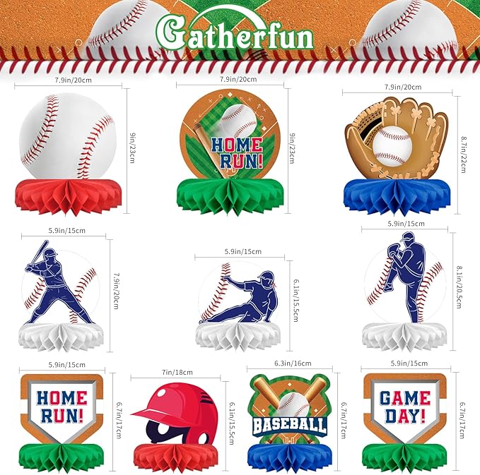Baseball Party Supplies:Baseball-Themed Honeycomb Centerpiece for Baseball Birthday & Gameday Celebrations - Essential Decorations & Favors