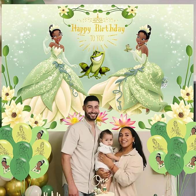 Princess Tiana Birthday Party Decoration,Princess Party Photo Background 5 x 3 FT and 18 Pcs Balloon,Merch Party Backdrop Supplies