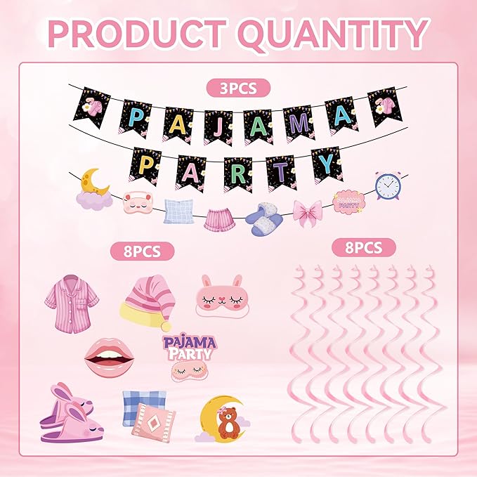Pajama Party Decorations - Pajama Party Banner with Hanging Swirl Sleepover Party Supplies for Girls Slumber Party Favors Birthday Night Out