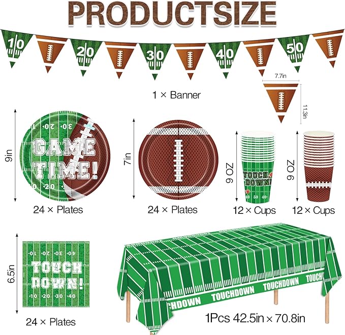Football Party Decorations 98Pcs Football Birthday Party Suppiles Set Include Plates and Tablecloth Sport Theme Party Favors Kit