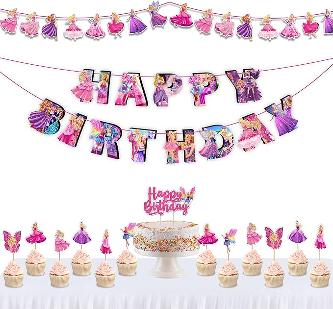 Barbe Theme Birthday Party Supplies - Decoration Set for Home Celebration, Cartoon Theme Party Décor Kit with Banner, Cake Topper and Table Decoration Accessories for Event Setup