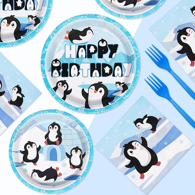 96 PCS Penguin Birthday Party Supplies 350 GSM Winter Penguin Plates and Napkins Disposable Tableware Set Penguin Birthday Decorations for Winter Penguin Theme Birthday Party Baby Shower Decor Serve24