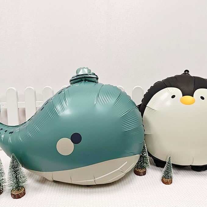 2PCS Cute hat Whale Balloon Big blue whale Foil Mylar Balloons Ocean Balloons for Under The Sea Decorations Kids baby shower party decor Ocean Birthday Themed Party Decorations