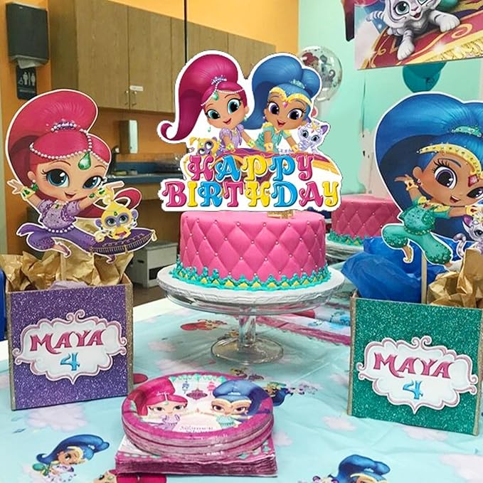 ELZEM Shimmer and Shine Party Decorations,Girl Birthday Party Supplies Includes Banner- Cake Topper - 12 Cupcake Toppers - 18 Balloons, Blue