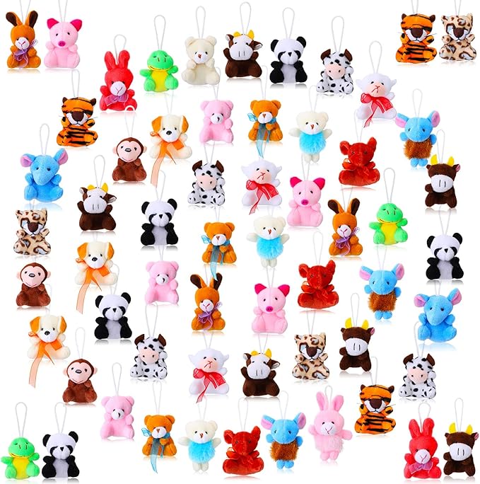 60 Pack Mini Stuffed Animal Bulk Small Plush Animal Toys Miniature Stuff Animal Keychain Set for Easter Egg Party Favors, Valentine s Day Gift, Goodie Bag Fillers, Carnival Prizes, Classroom Rewards