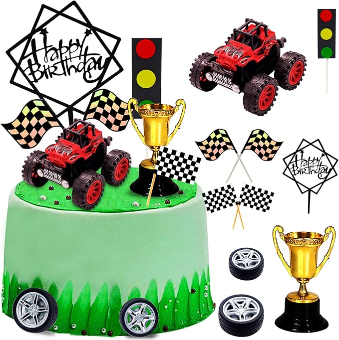 MEMOVAN Trucks Cake Topper Truck Cake Decorations Racing Car Birthday Cake Cupcake Topper Decoration for Boy's Kids Blaze Truck Theme Birthday Supplies Racing Car Party Favors-30pcs