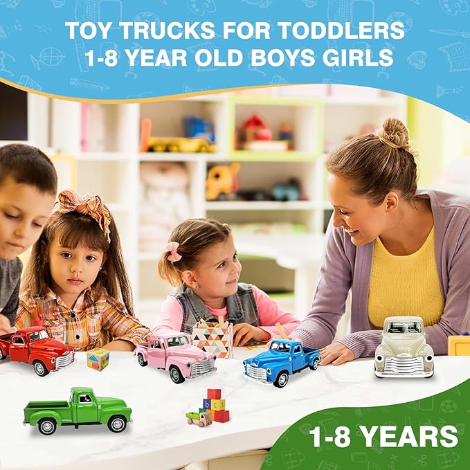 2Pcs Little Blue/Black Truck Toy for Toddlers 2 3 4 5 6 7 8 Year Old Boys Girls,1:32 Alloy Toddlers Car Toy Driveable,Car Door Can Open,Toy Trucks for Kids Easter Christmas Birthday Gifts