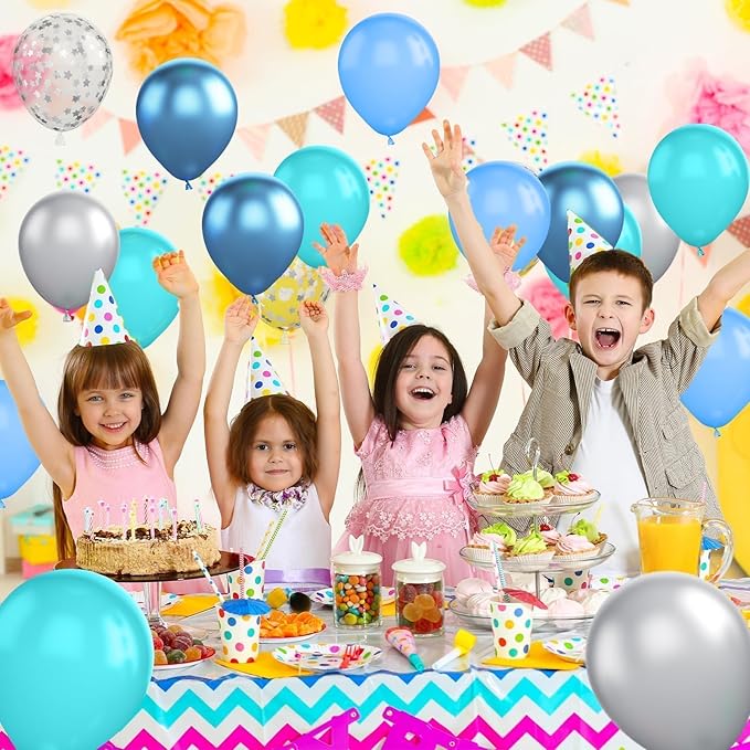 Blue Silver Balloon, 60 Pcs 12 Inches Teal Metallic Blue Silver Balloons Confetti Balloons for Kids Dancing Bachelorette Party Decorations Birthday Balloons Baby Shower Engagement Party Supplies