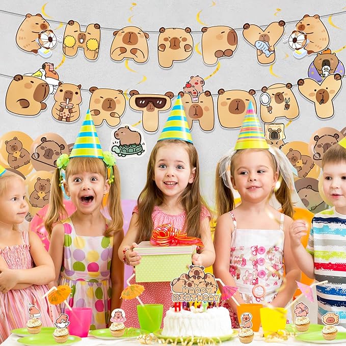 Capybara Theme Birthday Party Decorations, Birthday Party Supplies Decorations Set Include Banner, Balloons, Cake Toppers and Cupcake Toppers for Home Classroom Decor