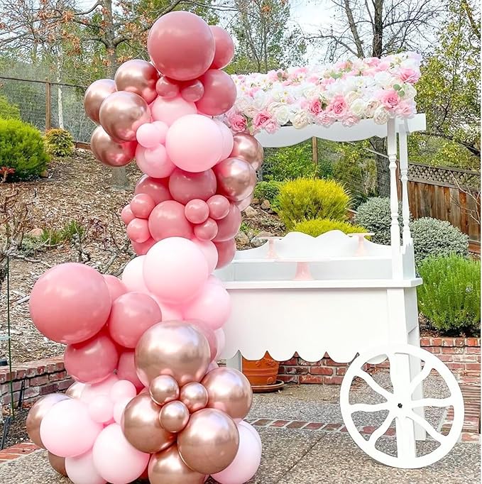 Dusty Pink Birthday Decorations,Rose Gold Sand Boho Balloons Decor Happy Birthday Banner Cake Topper Star Heart Foil Balloon for Women Girl Baby Shower
