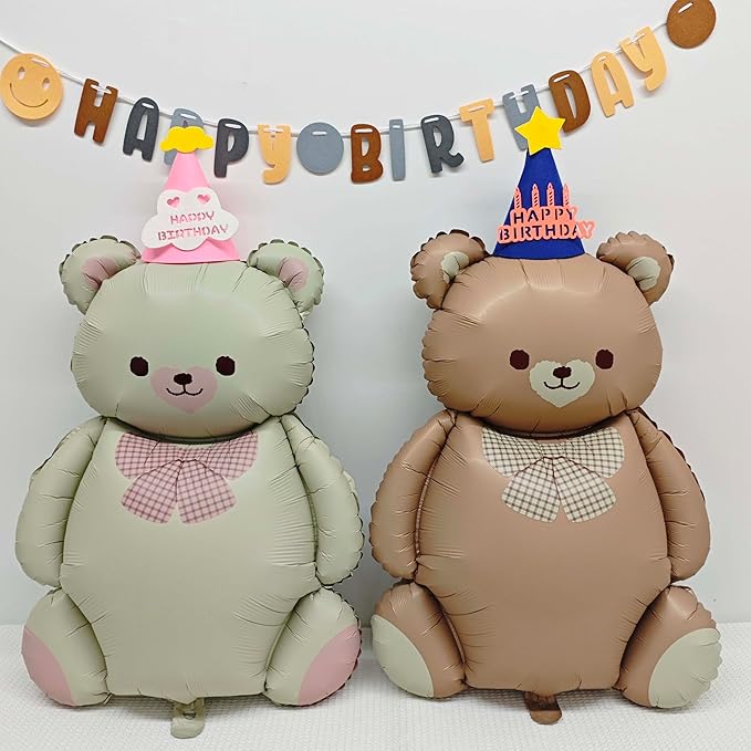 Matte teddy bear balloons Decorations 2PCS Foil Mylar Balloons Little Bear Theme Party Supplies Jungle Safari Theme Baby Shower Birthday Party Decorations