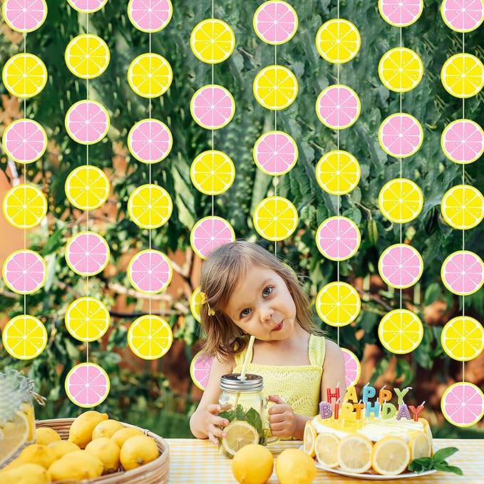 Duraaamo 8 Packs Lemon Party Banner Decorations Pink Lemon Paper Garland Summer Paper Hanging Cutouts Summer Fruit Theme Banners for Wedding Birthday Baby Shower Party Supplies Decoration(Mixed Lemon)