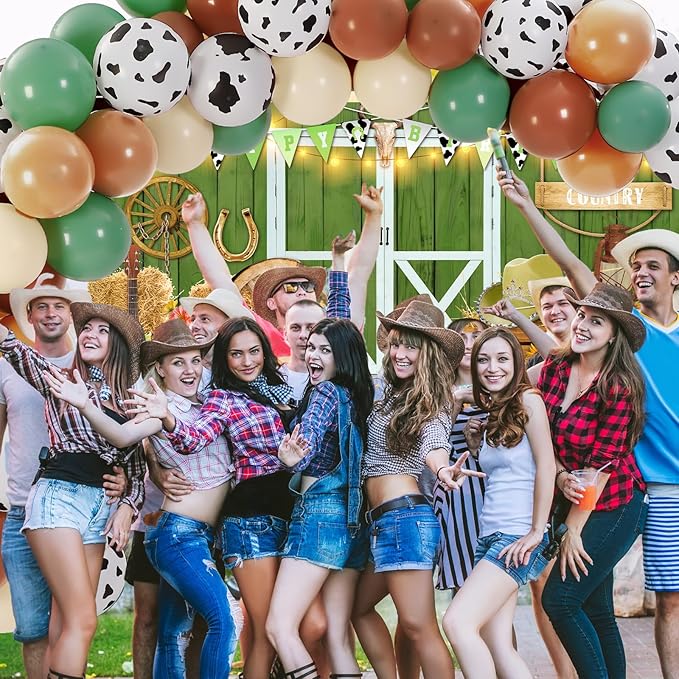 Cowgirl Birthday Party Supplies Western Party Decorations Includes 65pcs Cowgirl Balloons and 1pcs Western Backdrop for Cowboy Rodeo Birthday Country Decorations Supplies(Green)