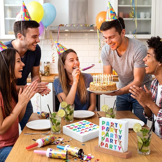 100 Pcs Party Napkins Disposable, 5x5 Inch Rainbow Napkins Colorful Birthday Napkin Dessert Cocktail Napkin for Birthday, Summer