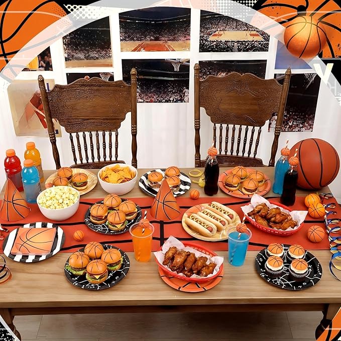 Qinyoung 100 Pcs Basketball Paper Plates 9" Disposable Birthday Party Plates Dinner Dessert Tableware Supplies for Basketball Sports Themed Birthday Game Day Party Decorations, Serves 50(Mixed Colors)