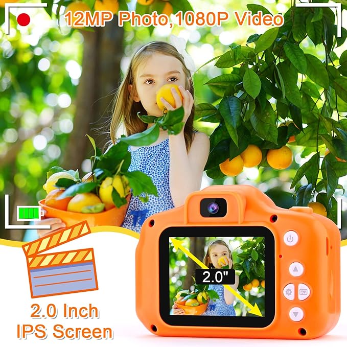 GKTZ Toys for Girls Age 3-8, Kids Camera Digital Video Toddler Camera Children Camcorder Birthday Gifts for 3 4 5 6 7 8 Year Old Girls with 32GB SD Card (Orange)