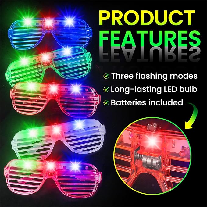 120 Pack LED Glasses ,6 Colors Light Up Glasses Glow In The Dark Party Supplies , Party Glasses for Adults , Glow Shutter Glasses for Valentines Day , New Year's Eve Decoration , Birthday