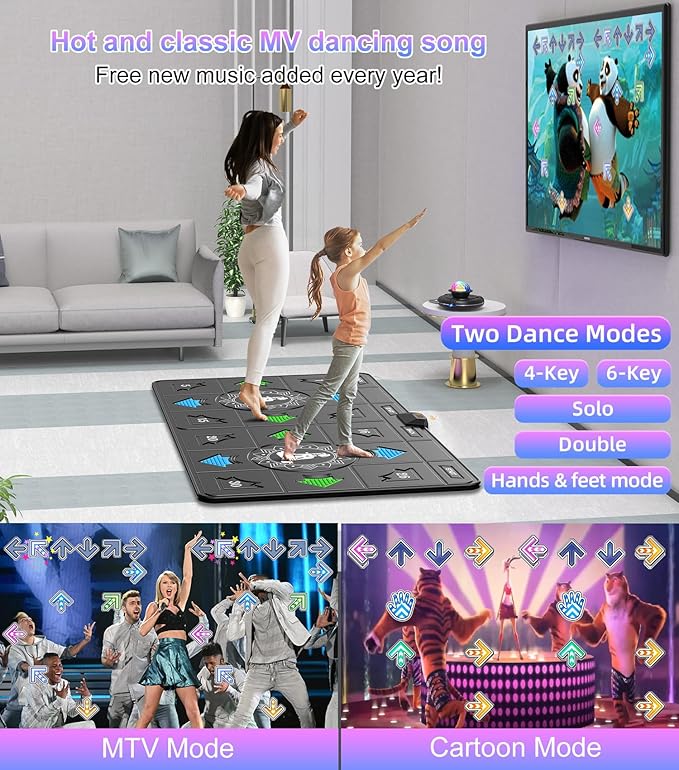 FWFX Exercise Mat for Home Workouts - Interactive Dance Game Mat Connects to TV, 2-Player Kids Party Interactive Games, Active Sports & Yoga Mat for Adults & Family Fitness, Fun Gift (Gray)