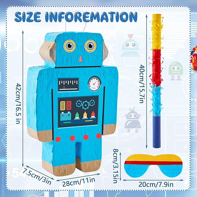 Robot Piñatas for Birthday Party Robot Party Piñata with Stick, Blindfold, Confetti for Adults Birthday Baby Shower Party Supplies