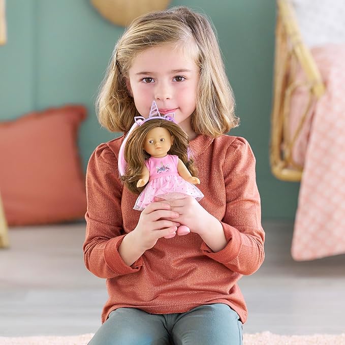 Corolle Mini Corolline Romy Unicorn Gift Set Includes 8" Doll and 3 Accessories - Shirt, Shorts and Headband with Hair Extensions, for Ages 3 Years and up