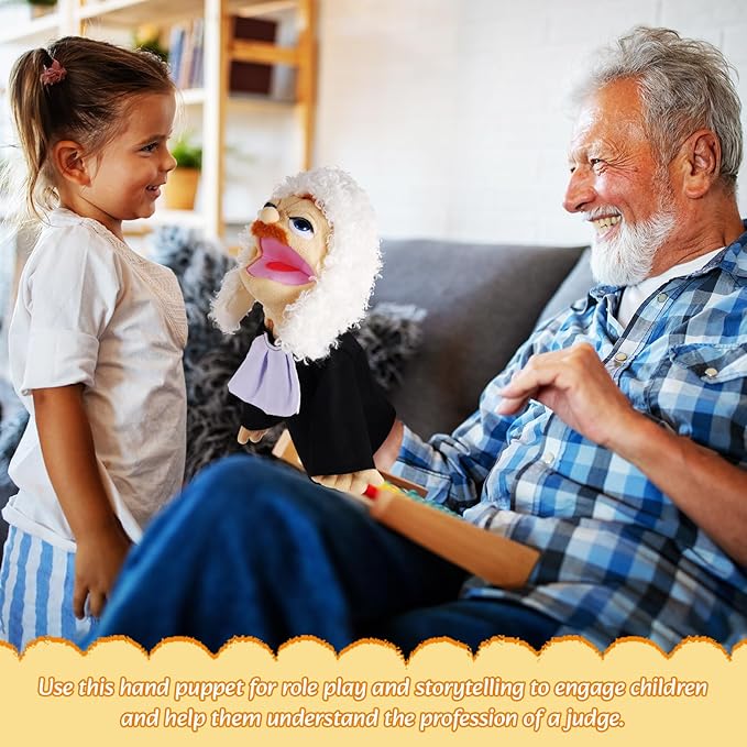 Role Play Hand Puppets Hand Plush Chef Doctor Fireman Pirate Detective Athlete Nurse Worker Hand Puppet Toys Puppets for Kids Storytelling Imaginative Pretend Play Teaching Preschool(Judge)
