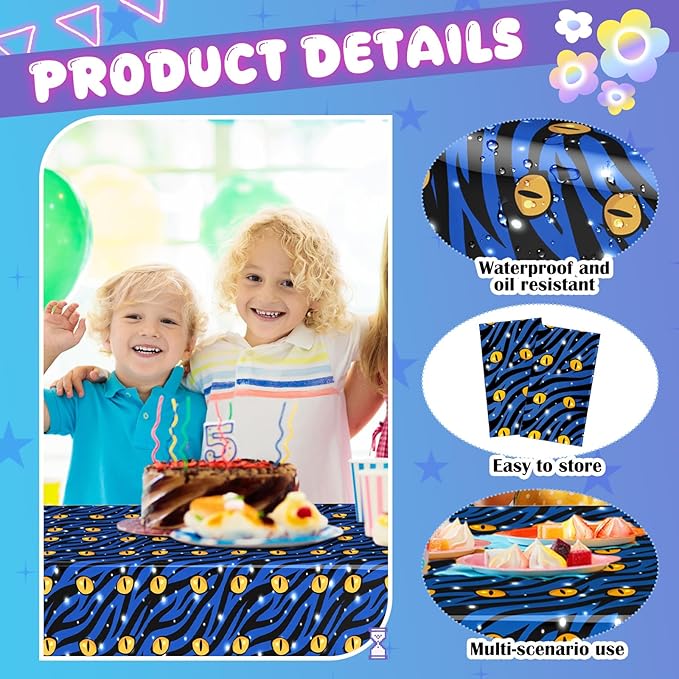 2 Pcs Birthday Party Decorations Plastic Cute Birthday Tablecloth 108 x 54 Inches Disposable Rectangle Tablecover for Boys Girls Kids Baby Shower Party Supplies (Eye)