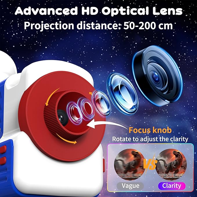 Story Projector for Toddlers Kids Ages 3+ with 4 Story Cards, Earth, Ocean, Dinosaurs, Space, Built-in Audio Player, 9 Sleep Sounds & 5 Night Light Modes, Dual Power Gift Toy for Boys Girls