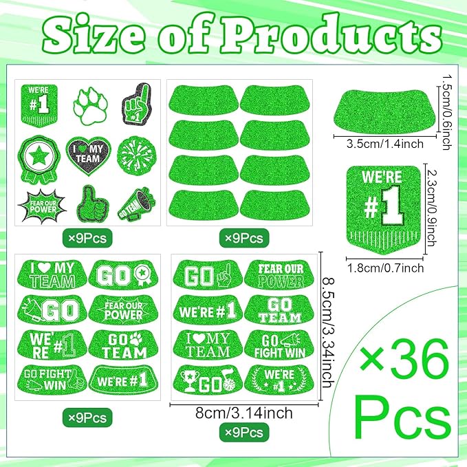 Gameza Green Face Glitter Eye Black Stickers, 36PCS Football Baseball Breathable Eye Stickers, Soccer Sticker Party Favors for Adults Lacrosse Fans, Blue Accessories for Spirit Week (Glitter, Blue)