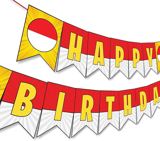 Cartoon Red White Yellow Happy Birthday Banner 10ft long Pre Strung No DIY Cute Anime Birthday Decorations Party Supplies Happy Birthday Sign for Boys Birthday Party Decorations Party Favors for Kids