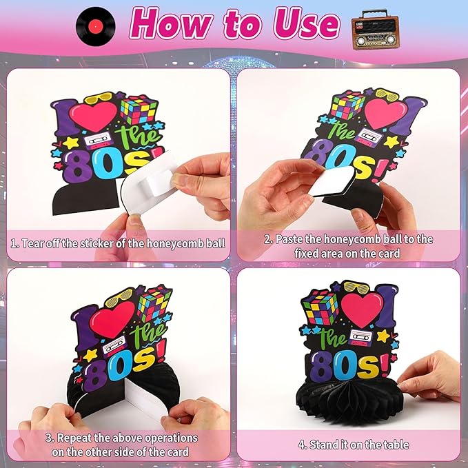 10 Pcs 80s Party Decorations, 1980s Table Honeycomb Centerpieces Back to the 80s Decor for Retro Party Photo Props Birthday Wedding Anniversary Favors Supplies
