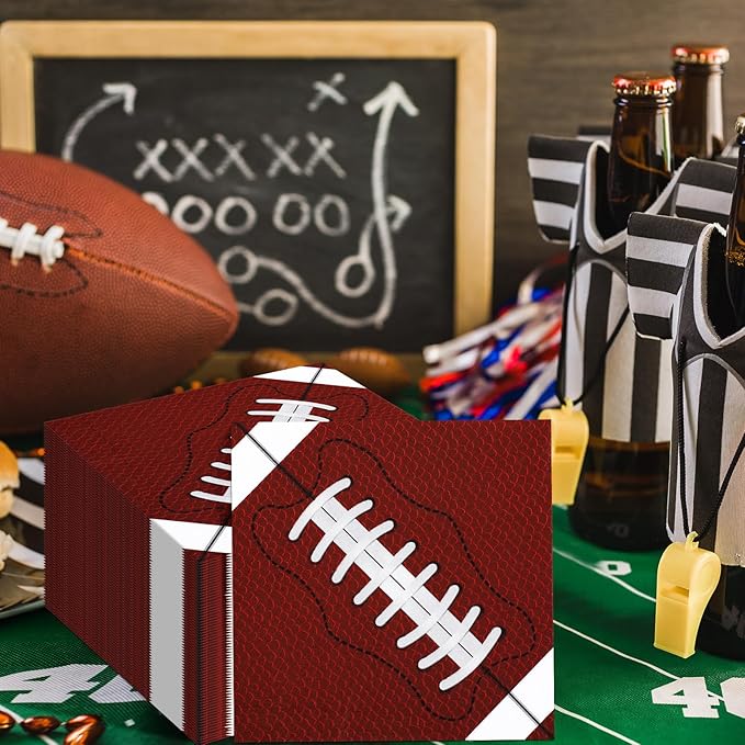 100 Pcs Football Napkins Football Party Decorations 4 Designs Sports Napkins Party Supplies for Sports Game Day Birthday Events Supplies Birthday Tailgate Decorations